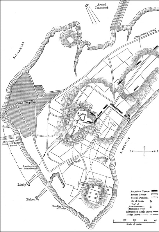 Plan of the Battle of Bunker Hill, June 17, 1775, Siege of Boston, American Revolutionary War