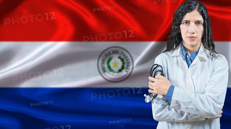 Paraguayan national health system, Medical professional on Paraguay flag background