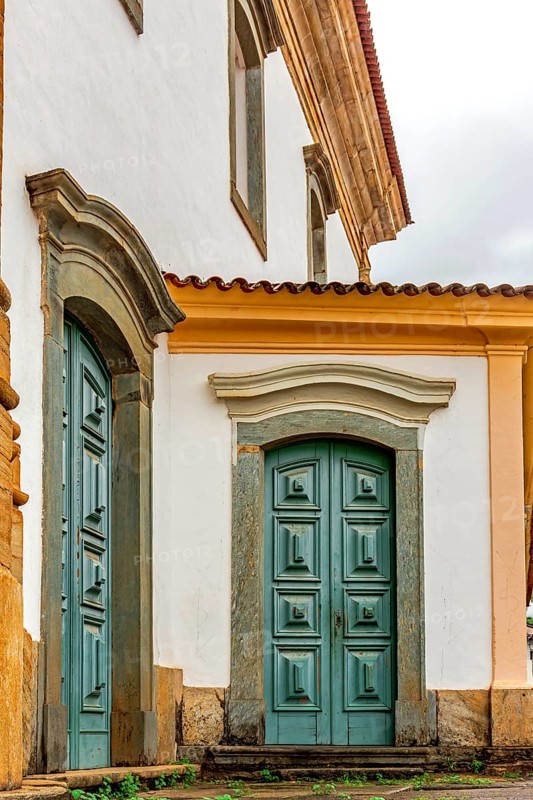 Wooden doors of an old baroque church in the city of Mariana, Minas Gerais Mariana, Minas Gerias, Brazil