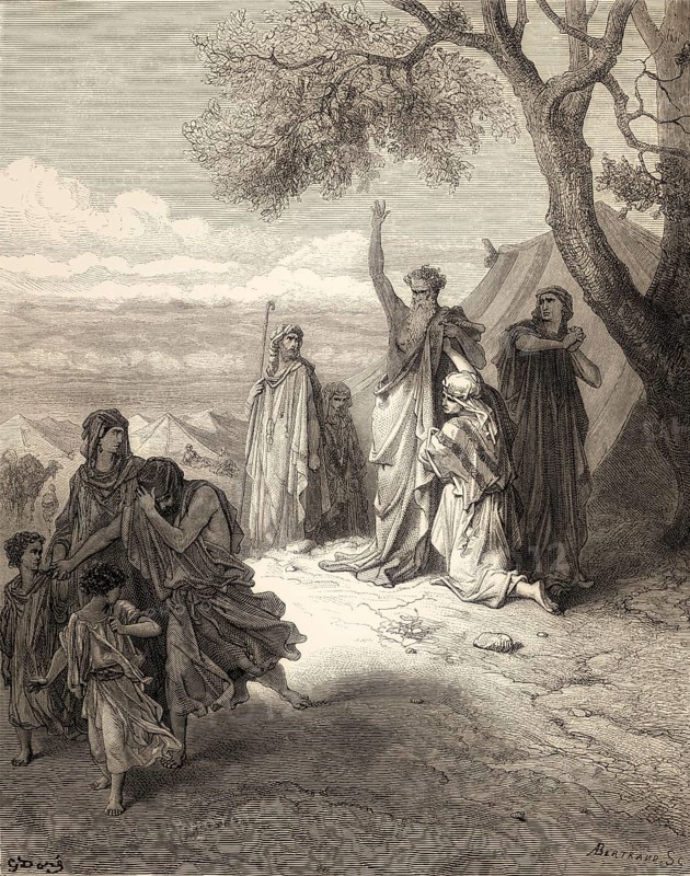Noah Curses Ham and Canaan, Old Testament, woodcut by Gustave Doré