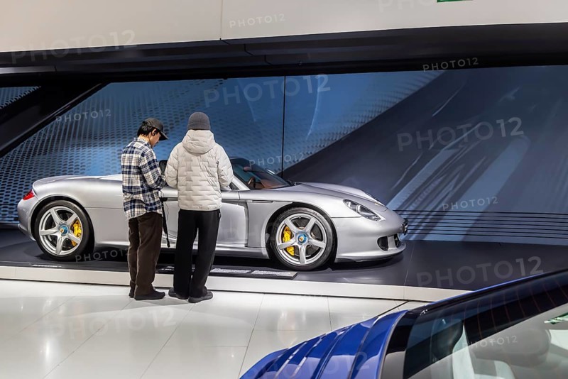 Porsche Museum Stuttgart-Zuffenhausen. Porsche Carrera GT built in 2006. The automotive museum of Dr. Ing. h.c. F. Porsche AG shows racing cars and iconic cars from automotive history. interior view. Stuttgart, Baden-Württemberg, Germany