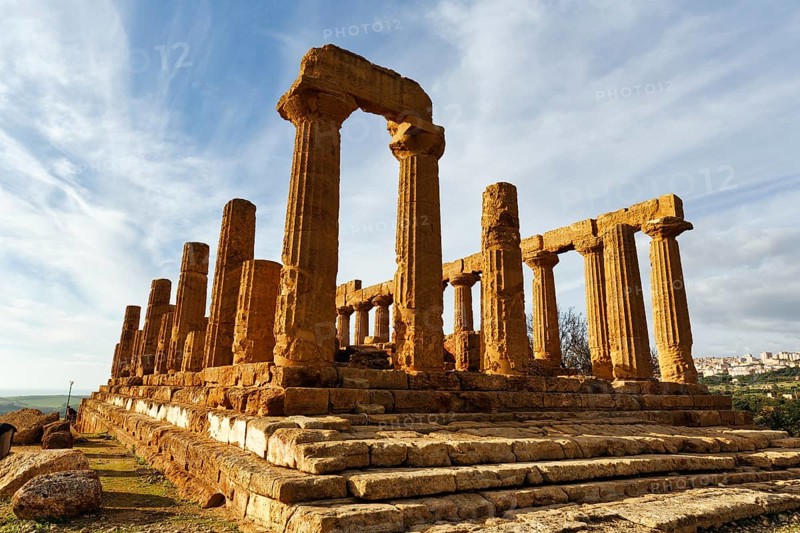 Temple of Heracles, ruins in the Valley of the Temples, restoration, Valley of the Temples, Agrigento, Sicily, Italy