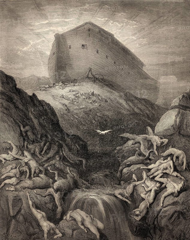 The Dove Sent Forth from the Ark, Old Testament, woodcut by Gustave Doré