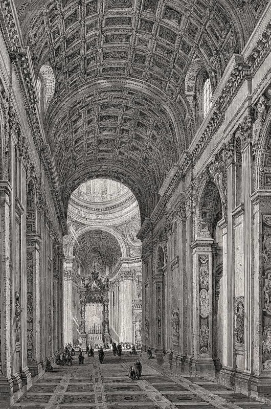 Interior view of the Papal Basilica of St. Peter, Vatican City, Rome, Italy, 19th Century