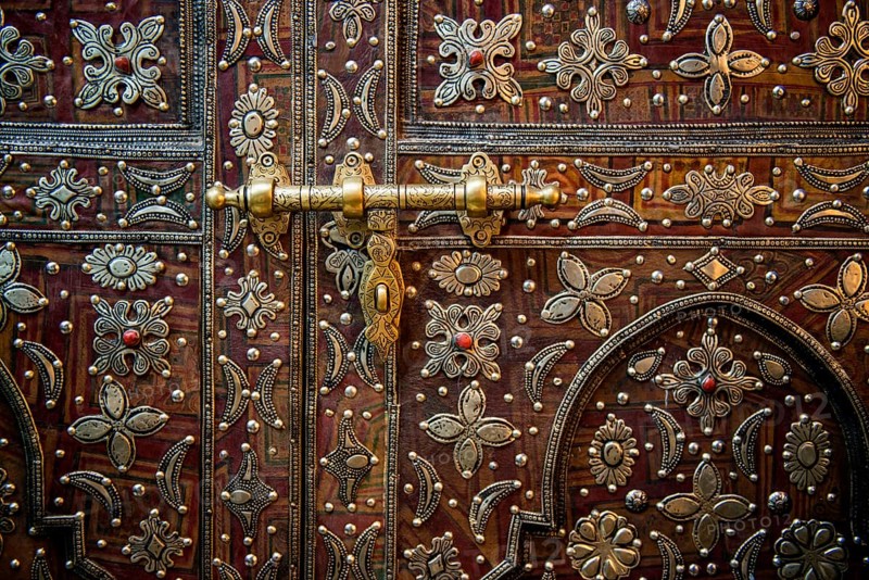 Artfully decorated door with silver and semiprecious stones, Ouarzazate, Drâa-Tafilalet, Atlas Mountains, Morocco