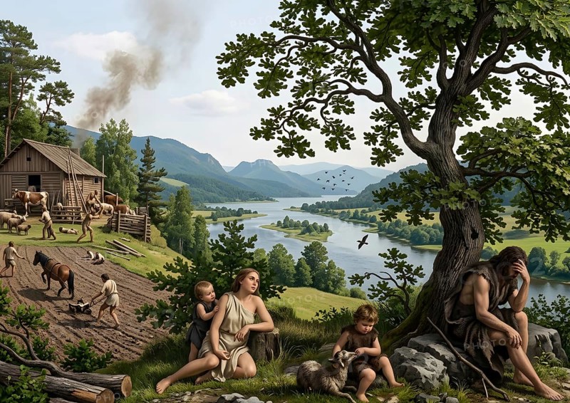After the fall of sin, religion, Bible, historical illustration, digitally edited