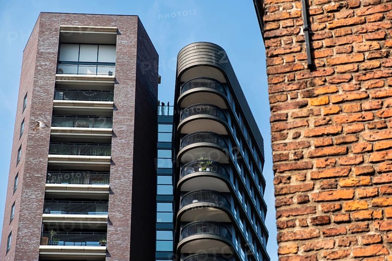 Modern and old architecture in the Maas harbour in Venlo, Netherlands