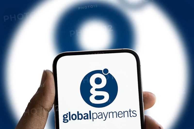 Global Payments logo is displayed on smartphone. Global Payments Inc is an American muntinational financial technology company.