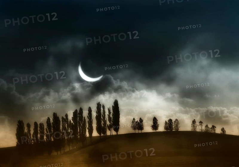 Fantasy landscape, partial solar eclipse