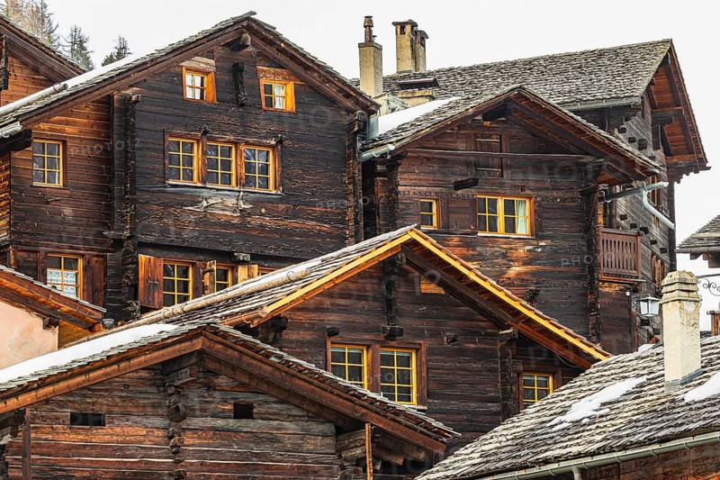 Old Farmhouses, Historic Town Center, Grimentz, Val d'Anniviers, Valais Alps, Canton of Valais, Switzerland