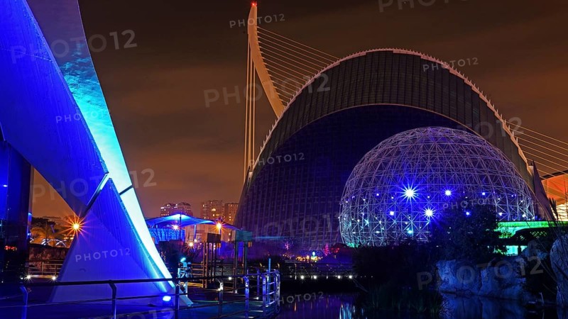 The Oceanum in Valencia, night view, aquarium complex, Spain, Europe, Valencia