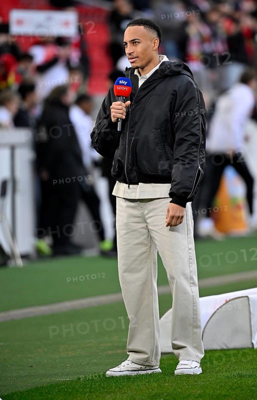 Jamie Leweling VfB Stuttgart (18) in an interview Microphone Microphone Logo SKY MHPArena, MHP Arena Stuttgart, Baden-Württemberg, Germany