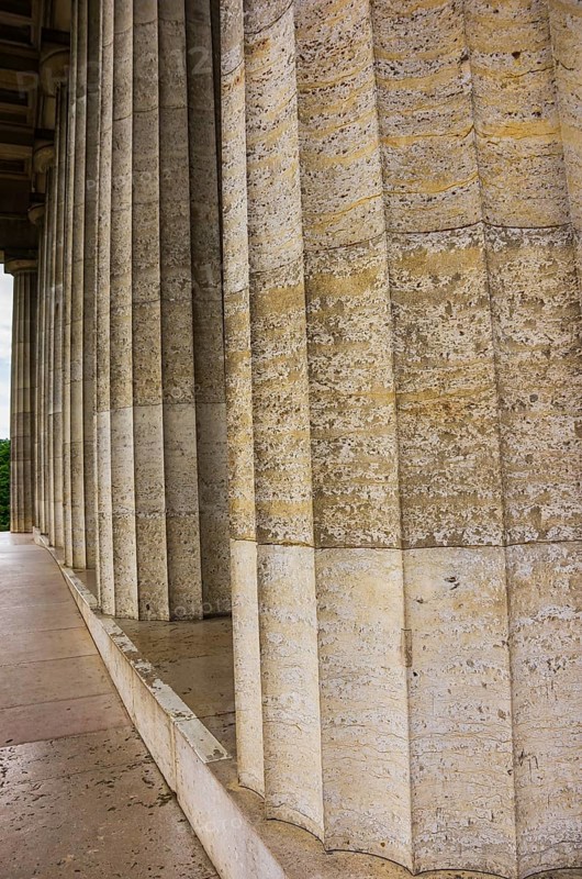 Fluted column structure of the outer columns of the Walhalla Hall of Fame in Donaustauf on the Danube near Regensburg, Bavaria, Germany