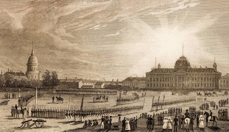 Champ de Mars, the École Militaire, Paris, antique steel engraved print, 1831