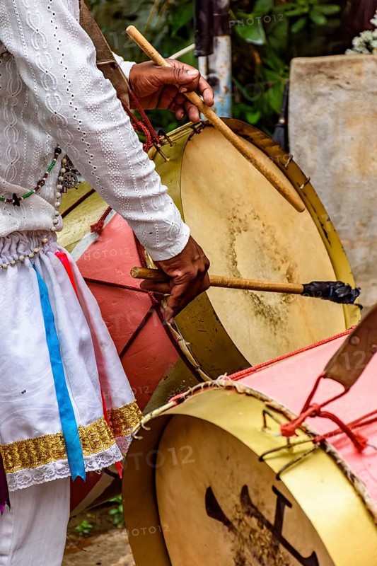 Musicians with colorful drums on the streets of Brazil during a popular festival, Belo horizonte, Minas Gerais, Brazil