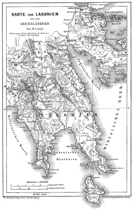 Map of Laconia, a historical and administrative region of Greece