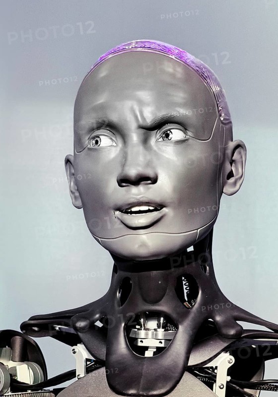 Humanoid communication robot that can simulate human emotions using AI, exhibition, history of the future, Germany