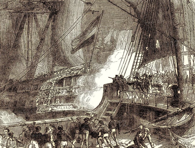 The Battle of Cape St. Vincent, 14 February 1797, Cape St. Vincent, Portugal, Anglo-Spanish War, From British Battles on Land and Sea, by James Grant
