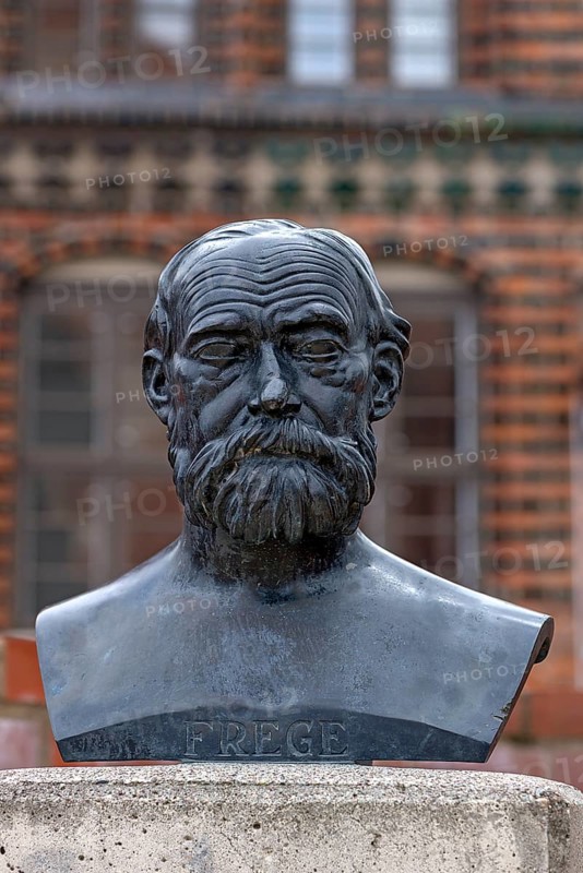 Bust of Friedrich Ludwig Gottlob Frege, 1848 -1925, was a German logician, mathematician and philosopher. Wismar, Mecklenburg-Western Pomerania, Germany