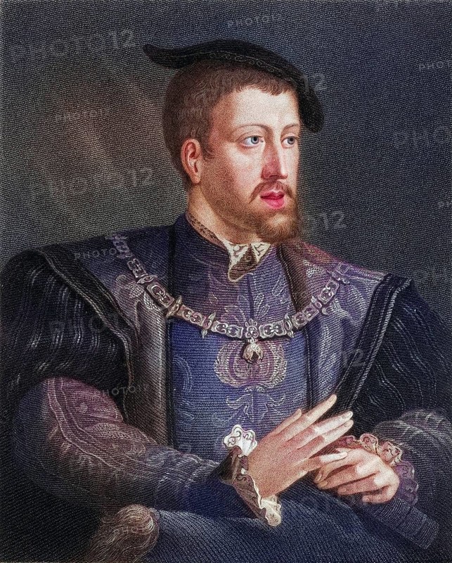 Charles V1500-1558, King of Spain and Archduke of Austria. From the book Gallery of Portraits, 1833, Historical, digitally restored reproduction from a 19th century original, Record date not stated