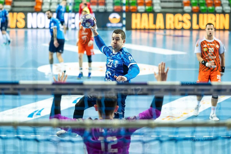 LUBIN, POLAND - FEBRUARY 8, 2026: Polish PGNiG Superleague men handball match between MKS Zaglebie Lubin vs Wisla Plock. In action Drozdalski Mateusz