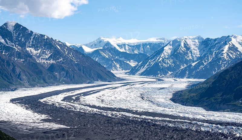 View of impressive mountain landscape with Matanuska glacier and glaciated mountain peaks, Lion's Head, Chugach Mountains, Alaska, USA