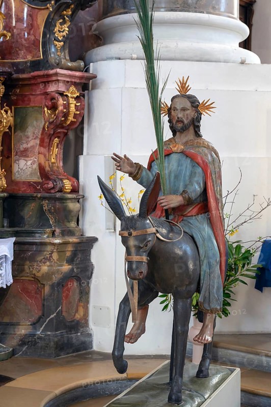 Palmesel in the Basilica of St Alexander and St Theodor, Sebastian-Kneipp-Straße 1, Ottobeuren, Unterallgäu, Bavaria, Germany