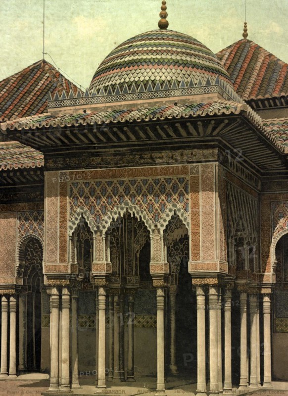 Granada. Alhambra. Templete de Levante en el patio de los Leones, Spain, c. 1890, Historic, digitally restored reproduction from a 19th century original
