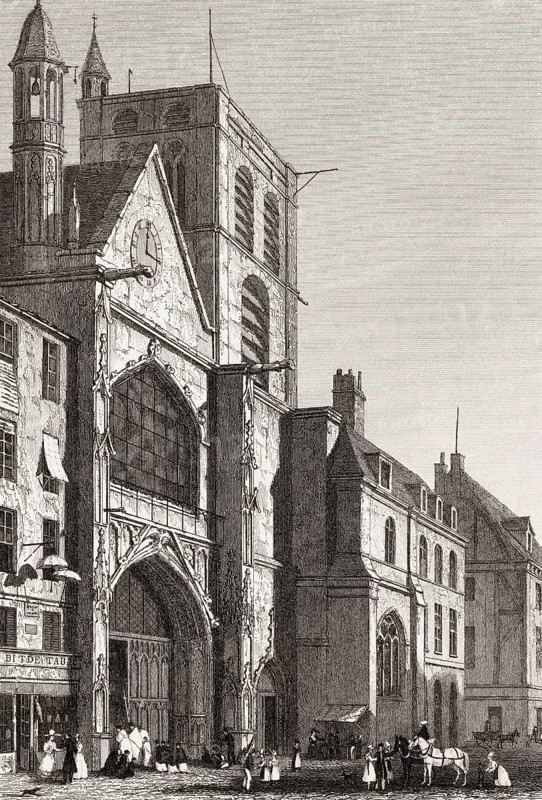 The Church of Saint-Merri, Paris, antique steel engraved print, 1831