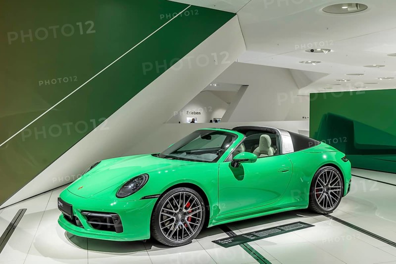 Porsche Museum Stuttgart-Zuffenhausen. Porsche 911 Targa $s from 2020. The automotive museum of Dr. Ing. h.c. F. Porsche AG presents racing cars and iconic cars from automotive history. interior view. Stuttgart, Baden-Württemberg, Germany