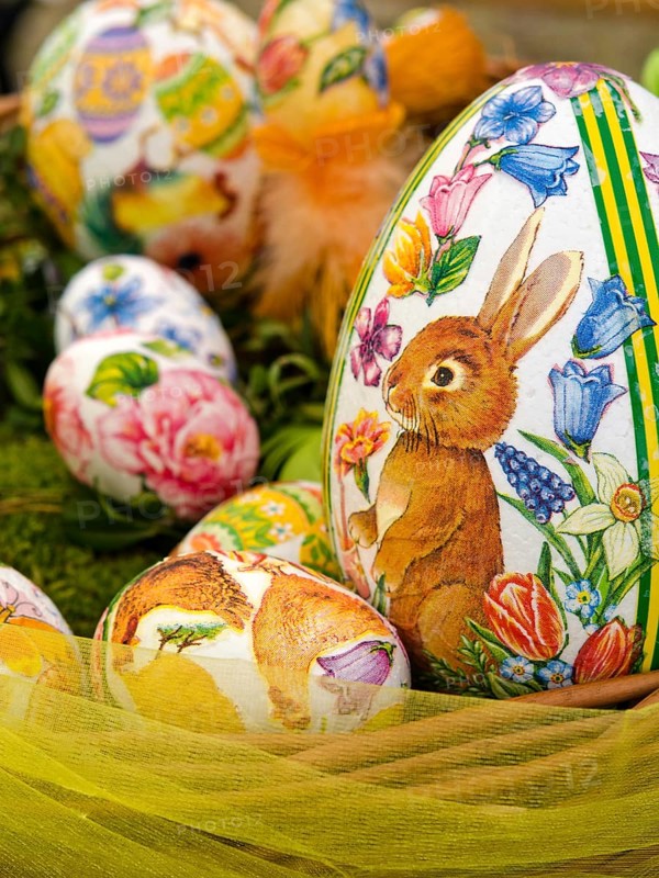 Easter decoration, colorful painted egg with Easter bunny in Poland