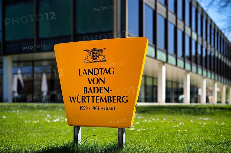 Sign, Baden-Württemberg state parliament building, Stuttgart, Baden-Württemberg, Germany