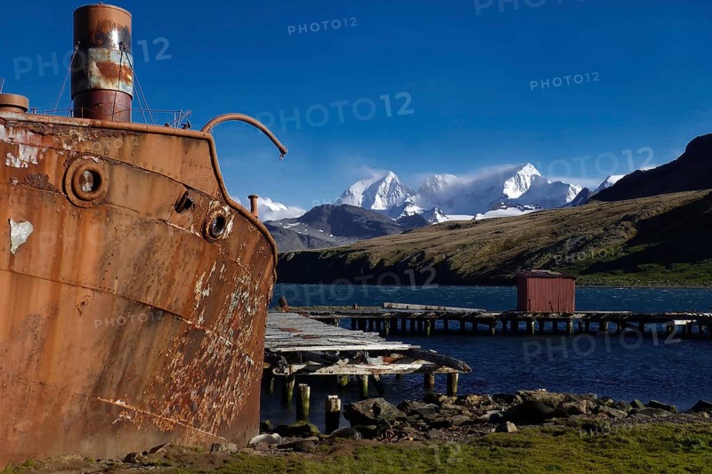 Old abandoned whaling station in South Georgia, abandoned, rust, ship, tools, Grytviken, renovated, tourist attraction