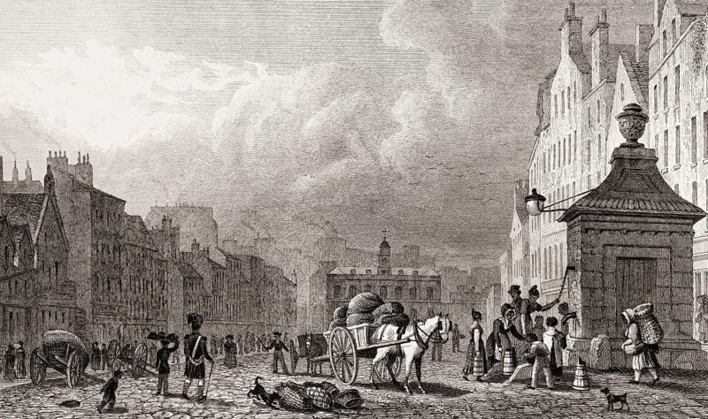 The Grass Market, looking West, Edinburgh, Scotland, 19th century, from Modern Athens by Th. H. Shepherd