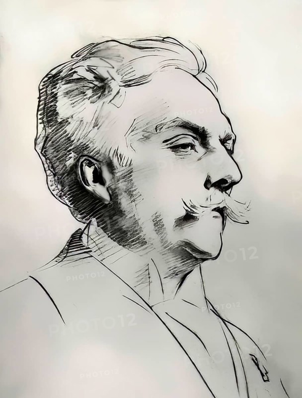 Portrait of Gabriel Fauré, 1845-1924, French composer, digitally edited according to a drawing by John Singer Sargent, 1896