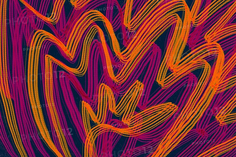 This illustration features an abstract wavy pattern with intertwining lines in bold red and yellow hues, set against a minimal dark background. Ideal for artistic projects and modern designs