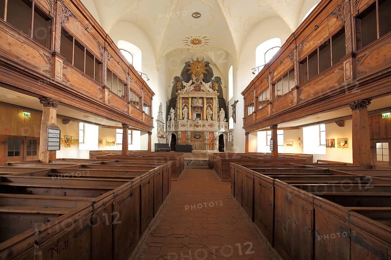 Interior view of baroque St. Blasii church, wood, Quedlinburg, Harz, Saxony-Anhalt, Germany