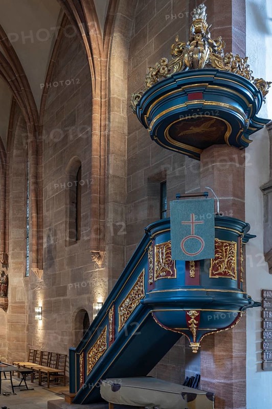 Pulpit of the Church of St Nicholas and St Ulrich, Kirchenberg 15, Nuremberg-Mögeldorf, Middle Franconia, Bavaria, Germany