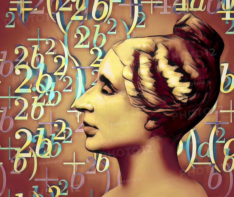 Bust of Marie-Sophie Germain, 1776 –1831, French mathematician, physicist and philosopher, digitally edited, the proof to the Fermat's Last Theorem