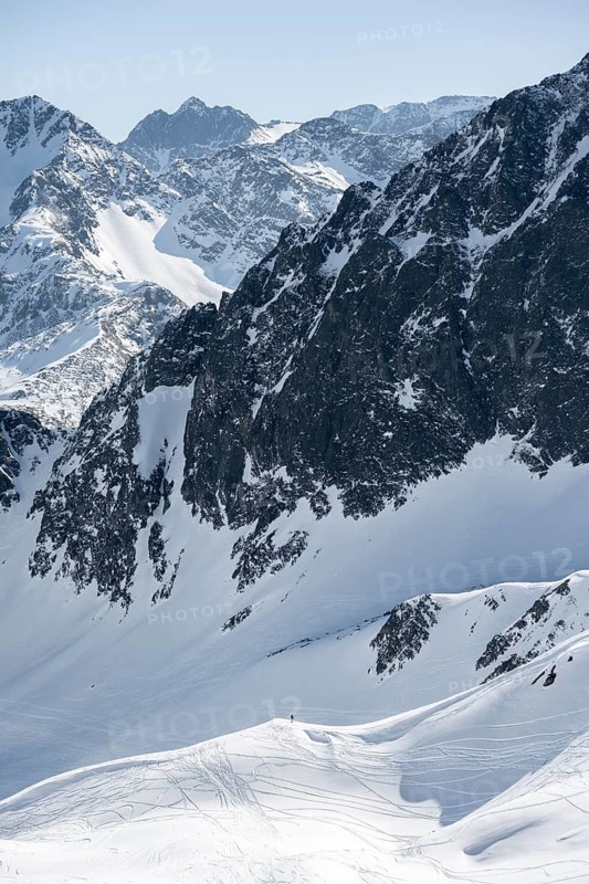 Peaks and mountains in winter, Sellraintal, Stubai Alps, Kühtai, Tyrol, Austria