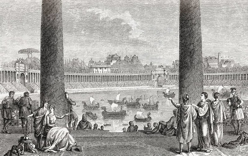 Reconstructed naumachia or naval combat of Augustus, Ancient Rome
