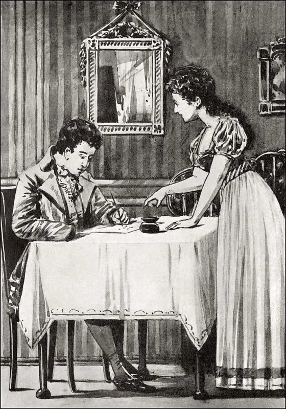 Luciane and the young man, scene from the novel Elective Affinities, Die Wahlverwandtschaften by Johann Wolfgang von Goethe