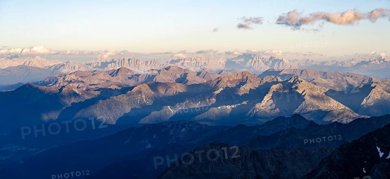 Mountain panorama at sunset, Stubai Alps, South Tyrol, Italy