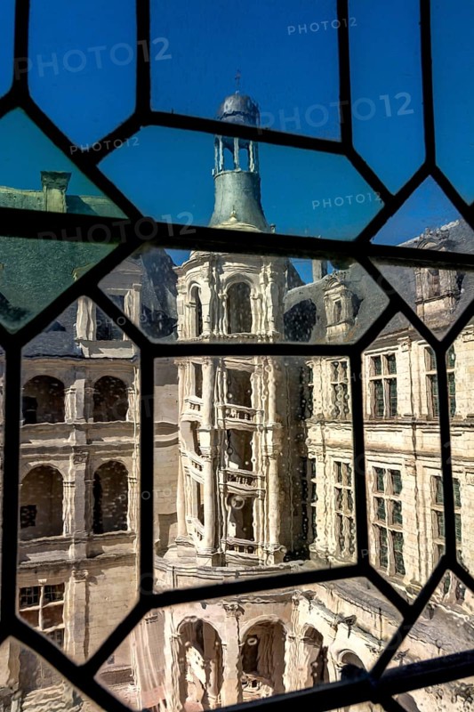 Outside tower of The Royal Chateau at Chambord, Loire Valley, Loir-et-Cher department, Centre-Val de Loire, France