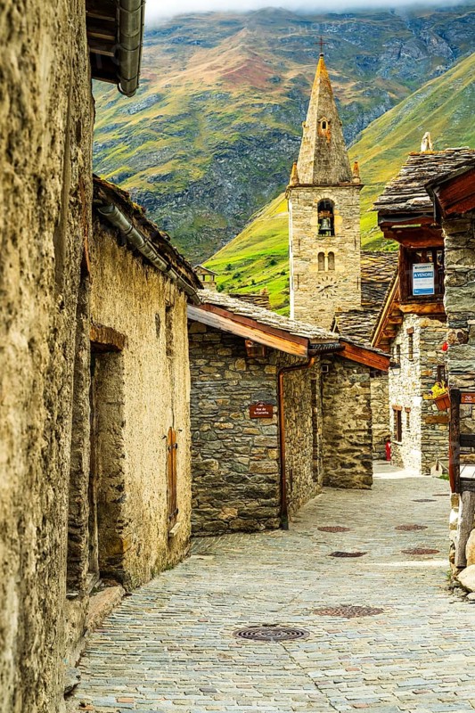 France, Alpes, region Auvergne-Rhône-Alpes, Grajisch Alps, Departement Savoie, old village of Bonneval-sur-Arc at pass Col de I'Iseran, travel landscape nature