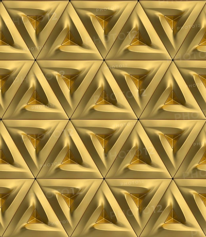 A captivating 3D geometric pattern, showcasing triangular forms in luxurious gold tones. Ideal for wallpaper design and adding elegance to any space
