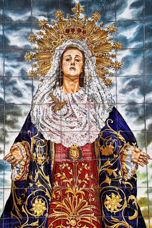 Painted wall tiles of the Santa Virgen del Primer Dolor, Cartagena, Region of Murcia, Spain