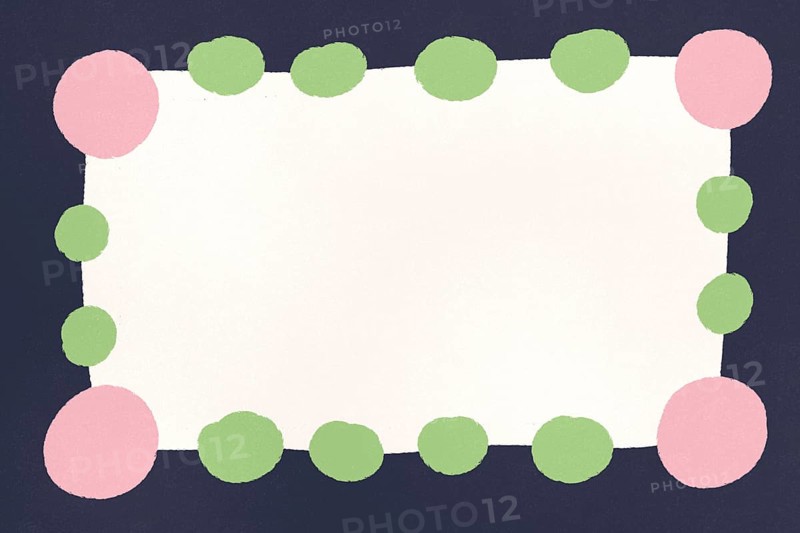 A playful illustration depicting a rectangle bordered by pink and green circles on a blue background. The simple geometric design creates a fun, artistic vibe