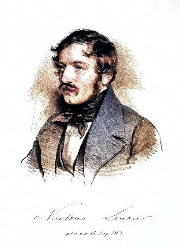 Nikolaus Lenau, officially Nikolaus Franz Niembsch until 1820 and Nikolaus Franz Niembsch Edler von Strehlenau from 1820 (born 13 August 1802 in Csatad, Kingdom of Hungary, died 22 August 1850 in Oberdöbling, Austrian Empire), was an Austrian late Romantic writer, Historical, digitally restored reproduction from a 19th century original, Record date not stated