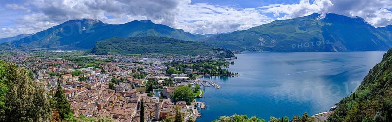 View of the old town centre from the Bastione panoramic viewpoint, Bastione ruins, Riva del Garda, Lake Garda, Trentino, Trentino-Alto Adige, IItaly